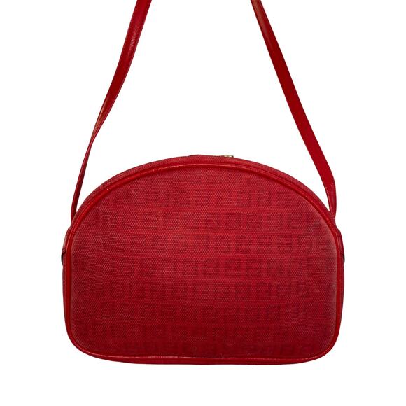 Vintage Fendi Red FF Canvas Crossbody Bag Leather Trim Authentic Made In Italy - Picture 13 of 14